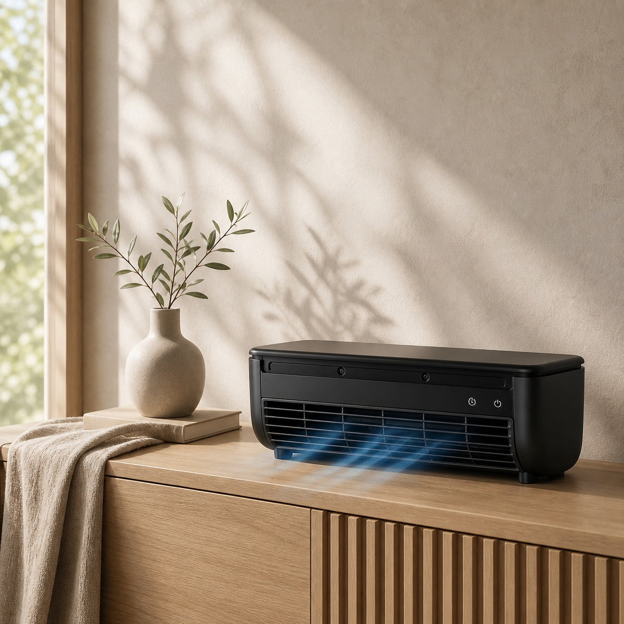 BreaFix Portable Air Cooler on a European console table