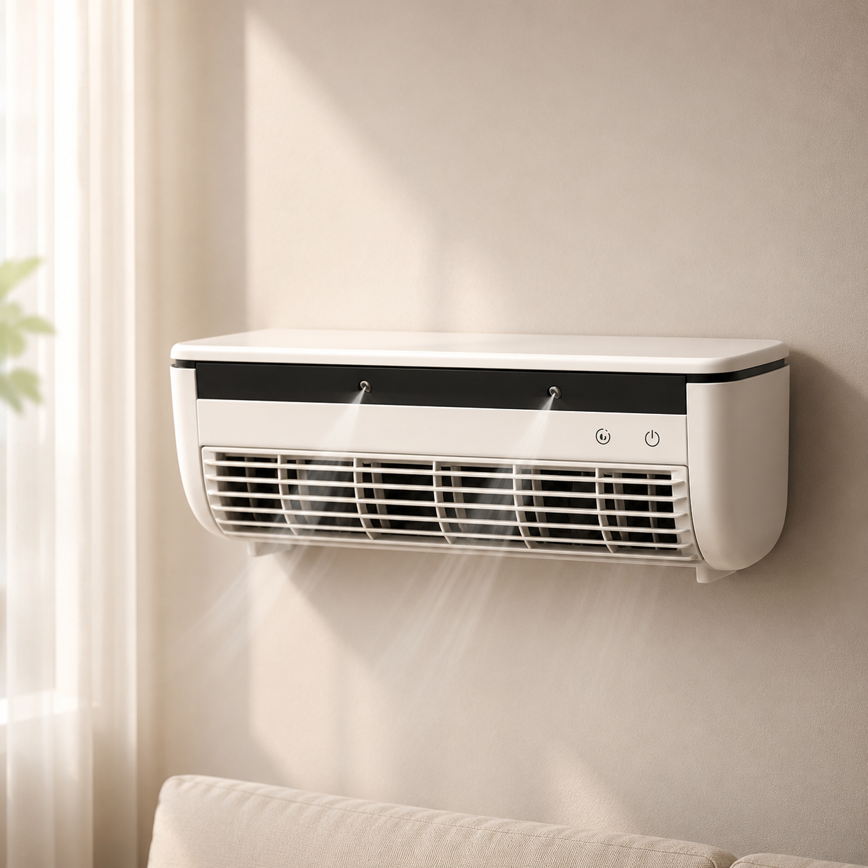 White BreaFix Portable Air Cooler wall setup