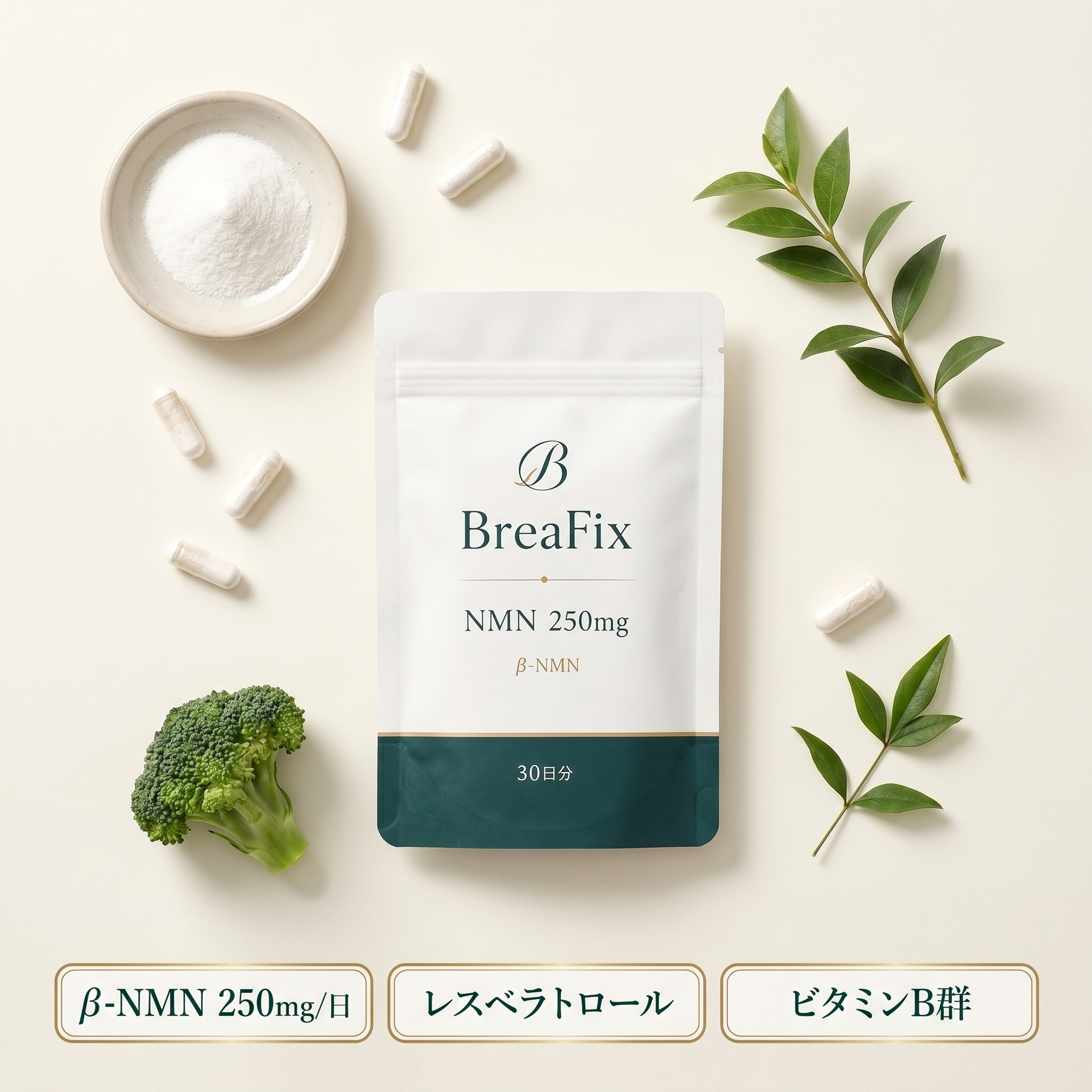 β-NMN 250mg/日・レスベラトロール・ビタミンB群 配合成分